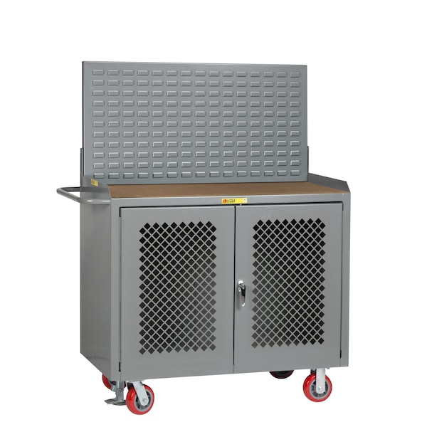 Mobile Bench Cabinets, Perf Doors, 36"W, Louvered Panel, Hardboard